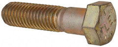 Made in USA - 9/16-12 UNC, 2-1/4" Length Under Head Hex Head Cap Screw - Partially Threaded, Grade 8 Alloy Steel, Zinc Yellow Dichromate Finish, 13/16" Hex - All Tool & Supply