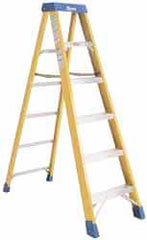 Made in USA - 6 Steps, 10 Ft. High, Type IA Rating, Fiberglass Step Ladder - All Tool & Supply