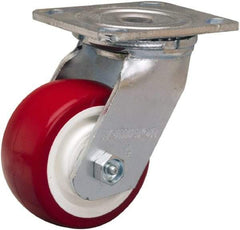 Hamilton - 4" Diam x 2" Wide x 5-5/8" OAH Top Plate Mount Swivel Caster - Polyurethane Mold on Polypropylene, 750 Lb Capacity, Straight Roller Bearing, 4 x 4-1/2" Plate - All Tool & Supply