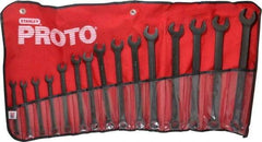 Proto - 15 Piece, 7mm to 21mm, 12 Point Combination Wrench Set - Metric Measurement Standard, Black Oxide Finish, Comes in Nylon Roll - All Tool & Supply