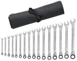 GearWrench - 16 Piece, 8mm to 24mm, 12 Point Combination Wrench Set - Metric Measurement Standard, Full Polish Finish, Comes in Vinyl Pouch - All Tool & Supply