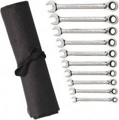 GearWrench - 10 Piece, 10mm to 19mm, 6 Point Combination Wrench Set - Metric Measurement Standard, Chrome Finish, Comes in Vinyl Pouch - All Tool & Supply