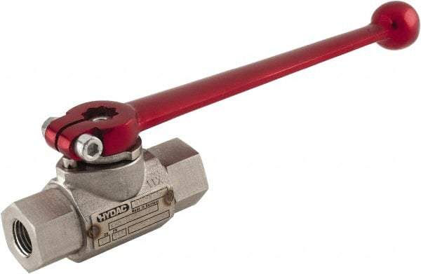 HYDAC - 1/4" Pipe, Stainless Steel Standard Ball Valve - 1 Piece, FNPT x FNPT Ends, Lever Handle, 7,250 WOG - All Tool & Supply