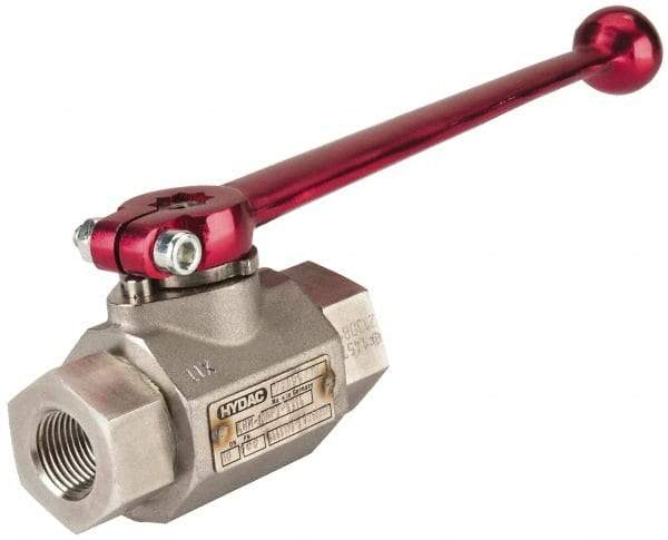 HYDAC - 3/8" Pipe, Stainless Steel Standard Ball Valve - 1 Piece, FNPT x FNPT Ends, Lever Handle, 7,250 WOG - All Tool & Supply