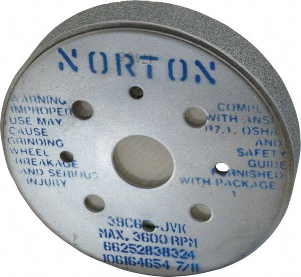 Norton - 6" Diam, 4" Hole Size, 1" Overall Thickness, 60 Grit, Type 2 Tool & Cutter Grinding Wheel - Medium Grade, Silicon Carbide, J Hardness, Vitrified Bond, 3,600 RPM - All Tool & Supply