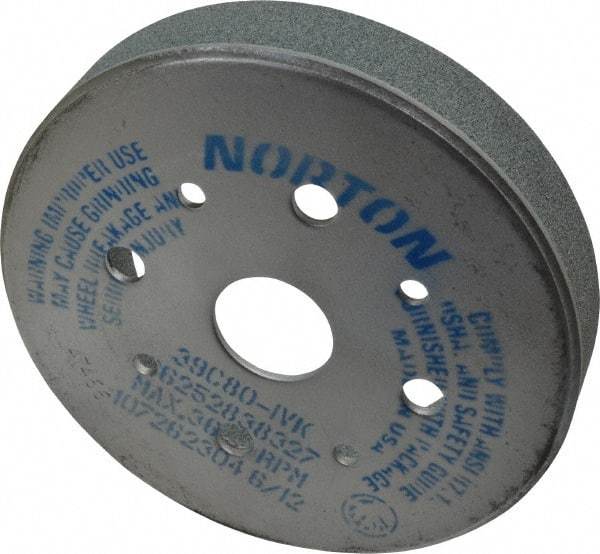 Norton - 6" Diam, 4" Hole Size, 1" Overall Thickness, 80 Grit, Type 2 Tool & Cutter Grinding Wheel - Medium Grade, Silicon Carbide, I Hardness, Vitrified Bond, 3,600 RPM - All Tool & Supply