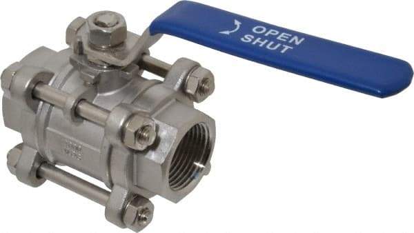 Midwest Control - 1" Pipe, Full Port, Stainless Steel Standard Ball Valve - 3 Piece, Inline - One Way Flow, FNPT x FNPT Ends, Lever Handle - All Tool & Supply