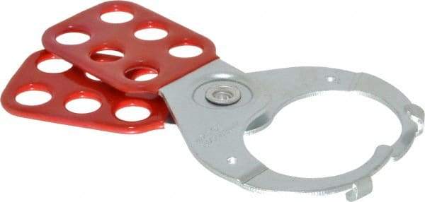 American Lock - Single Jaw, 1-1/2" Jaw Diam, 6 PadLocks, Steel Lockout Hasp - Scissor Action, 5" Long, Red - All Tool & Supply