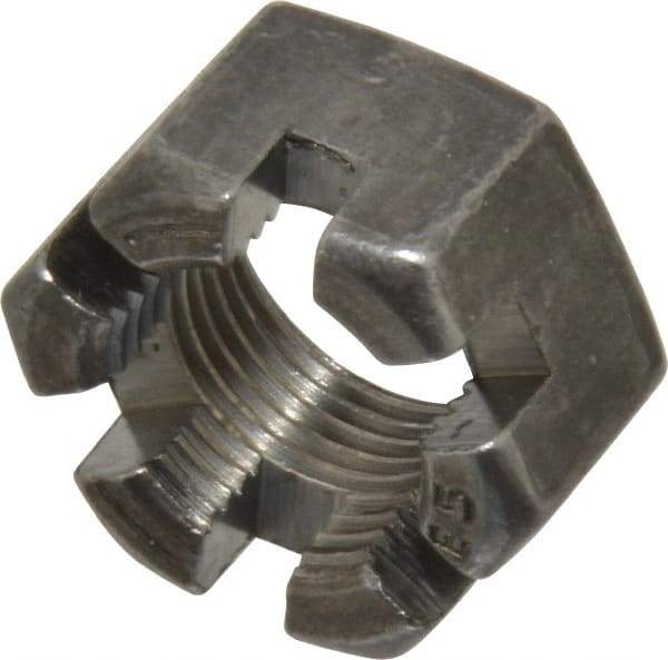 Value Collection - 3/4-16 UNF Grade 2 Steel Slotted Locknut - 1-1/8" Width Across Flats, 41/64" High, Uncoated - All Tool & Supply