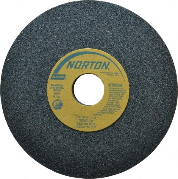 Norton - 7" Diam x 1-1/4" Hole x 1/2" Thick, I Hardness, 60 Grit Surface Grinding Wheel - Silicon Carbide, Type 1, Medium Grade, 3,600 Max RPM, Vitrified Bond, No Recess - All Tool & Supply