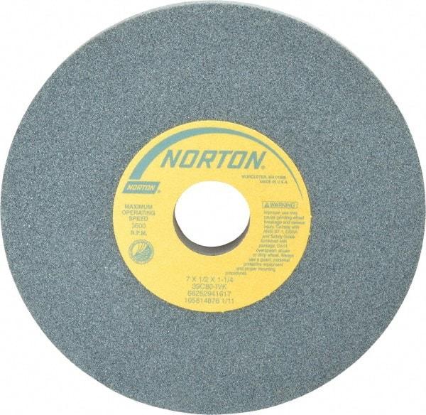 Norton - 7" Diam x 1-1/4" Hole x 1/2" Thick, I Hardness, 80 Grit Surface Grinding Wheel - Silicon Carbide, Type 1, Medium Grade, 3,600 Max RPM, Vitrified Bond, No Recess - All Tool & Supply