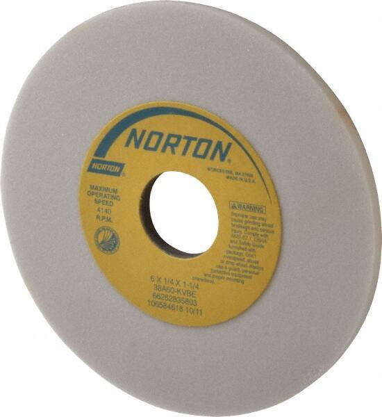 Norton - 6" Diam x 1-1/4" Hole x 1/4" Thick, K Hardness, 60 Grit Surface Grinding Wheel - Aluminum Oxide, Type 1, Medium Grade, 4,140 Max RPM, Vitrified Bond, No Recess - All Tool & Supply