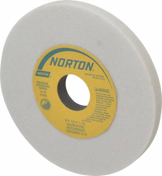 Norton - 6" Diam x 1-1/4" Hole x 1/2" Thick, K Hardness, 46 Grit Surface Grinding Wheel - Aluminum Oxide, Type 1, Coarse Grade, 4,140 Max RPM, Vitrified Bond, No Recess - All Tool & Supply