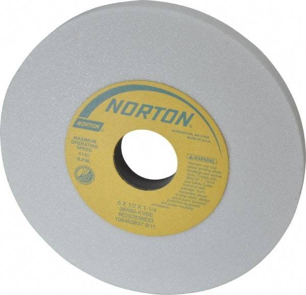 Norton - 6" Diam x 1-1/4" Hole x 1/2" Thick, K Hardness, 60 Grit Surface Grinding Wheel - Aluminum Oxide, Type 1, Medium Grade, 4,140 Max RPM, Vitrified Bond, No Recess - All Tool & Supply