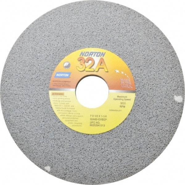 Norton - 7" Diam x 1-1/4" Hole x 1/2" Thick, G Hardness, 60 Grit Surface Grinding Wheel - Aluminum Oxide, Type 1, Medium Grade, 3,600 Max RPM, Vitrified Bond, No Recess - All Tool & Supply