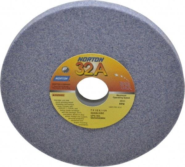 Norton - 7" Diam x 1-1/4" Hole x 1/2" Thick, I Hardness, 46 Grit Surface Grinding Wheel - Aluminum Oxide, Type 1, Coarse Grade, 3,600 Max RPM, Vitrified Bond, No Recess - All Tool & Supply