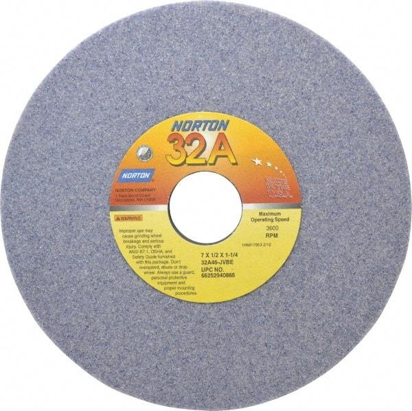 Norton - 7" Diam x 1-1/4" Hole x 1/2" Thick, J Hardness, 46 Grit Surface Grinding Wheel - Aluminum Oxide, Type 1, Coarse Grade, 3,600 Max RPM, Vitrified Bond, No Recess - All Tool & Supply