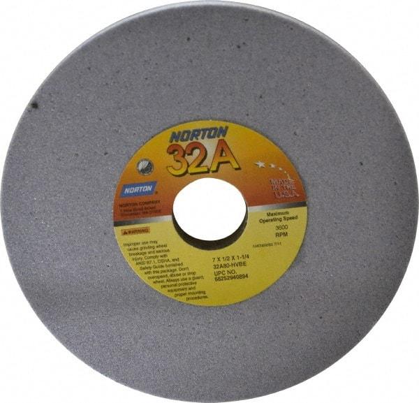 Norton - 7" Diam x 1-1/4" Hole x 1/2" Thick, H Hardness, 80 Grit Surface Grinding Wheel - Aluminum Oxide, Type 1, Medium Grade, 3,600 Max RPM, Vitrified Bond, No Recess - All Tool & Supply