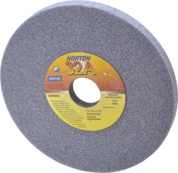 Norton - 7" Diam x 1-1/4" Hole x 1/2" Thick, K Hardness, 46 Grit Surface Grinding Wheel - Aluminum Oxide, Type 1, Coarse Grade, 3,600 Max RPM, Vitrified Bond, No Recess - All Tool & Supply