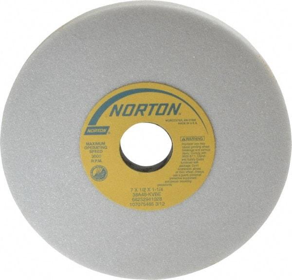 Norton - 7" Diam x 1-1/4" Hole x 1/2" Thick, K Hardness, 46 Grit Surface Grinding Wheel - Aluminum Oxide, Type 1, Coarse Grade, 3,600 Max RPM, Vitrified Bond, No Recess - All Tool & Supply