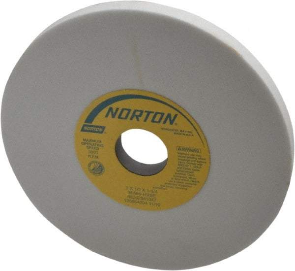 Norton - 7" Diam x 1-1/4" Hole x 1/2" Thick, H Hardness, 80 Grit Surface Grinding Wheel - Aluminum Oxide, Type 1, Medium Grade, 3,600 Max RPM, Vitrified Bond, No Recess - All Tool & Supply