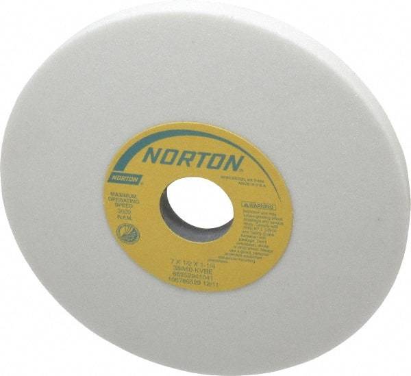 Norton - 7" Diam x 1-1/4" Hole x 1/2" Thick, K Hardness, 60 Grit Surface Grinding Wheel - Aluminum Oxide, Type 1, Medium Grade, 3,600 Max RPM, Vitrified Bond, No Recess - All Tool & Supply