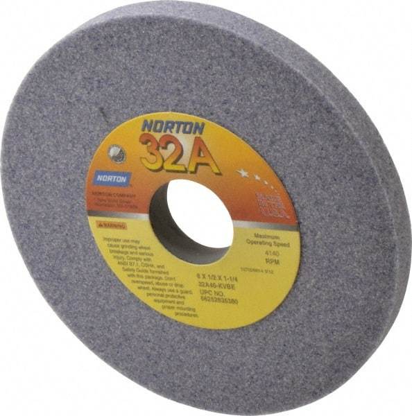 Norton - 6" Diam x 1-1/4" Hole x 1/2" Thick, K Hardness, 46 Grit Surface Grinding Wheel - Aluminum Oxide, Type 1, Coarse Grade, 4,140 Max RPM, Vitrified Bond, No Recess - All Tool & Supply