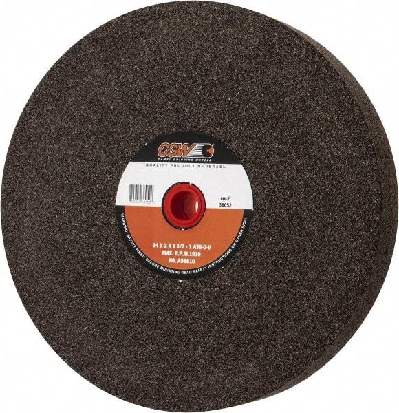 Camel Grinding Wheels - 36 Grit Aluminum Oxide Bench & Pedestal Grinding Wheel - 14" Diam x 1-1/2" Hole x 2" Thick, 1773 Max RPM, O Hardness, Very Coarse Grade , Vitrified Bond - All Tool & Supply