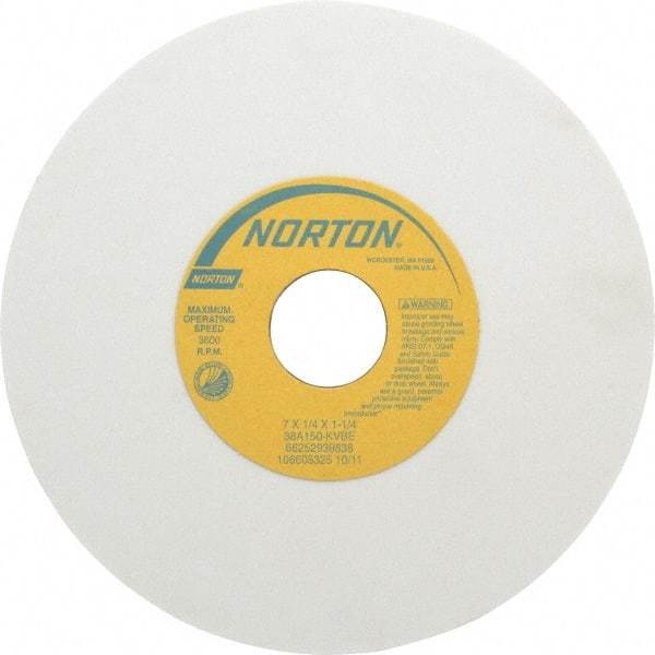 Norton - 7" Diam x 1-1/4" Hole x 1/4" Thick, K Hardness, 150 Grit Surface Grinding Wheel - Aluminum Oxide, Type 1, Very Fine Grade, 3,600 Max RPM, Vitrified Bond, No Recess - All Tool & Supply