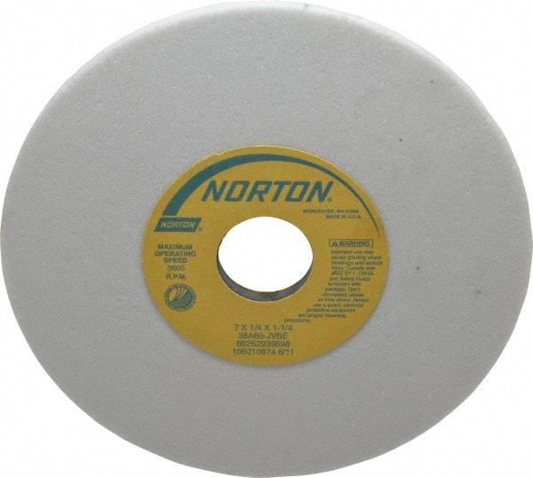 Norton - 7" Diam x 1-1/4" Hole x 1/4" Thick, J Hardness, 60 Grit Surface Grinding Wheel - Aluminum Oxide, Type 1, Medium Grade, 3,600 Max RPM, Vitrified Bond, No Recess - All Tool & Supply