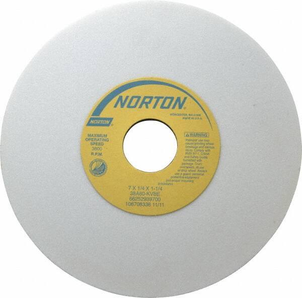 Norton - 7" Diam x 1-1/4" Hole x 1/4" Thick, K Hardness, 60 Grit Surface Grinding Wheel - Aluminum Oxide, Type 1, Medium Grade, 3,600 Max RPM, Vitrified Bond, No Recess - All Tool & Supply