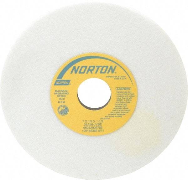 Norton - 7" Diam x 1-1/4" Hole x 1/4" Thick, J Hardness, 46 Grit Surface Grinding Wheel - Aluminum Oxide, Type 1, Coarse Grade, 3,600 Max RPM, Vitrified Bond, No Recess - All Tool & Supply