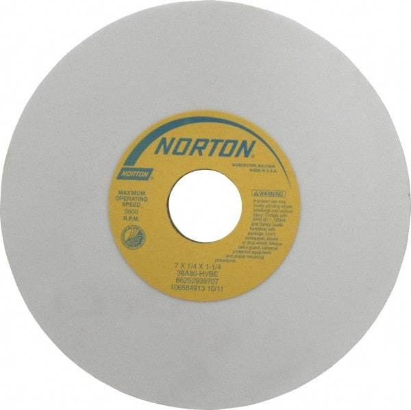 Norton - 7" Diam x 1-1/4" Hole x 1/4" Thick, H Hardness, 80 Grit Surface Grinding Wheel - Aluminum Oxide, Type 1, Medium Grade, 3,600 Max RPM, Vitrified Bond, No Recess - All Tool & Supply