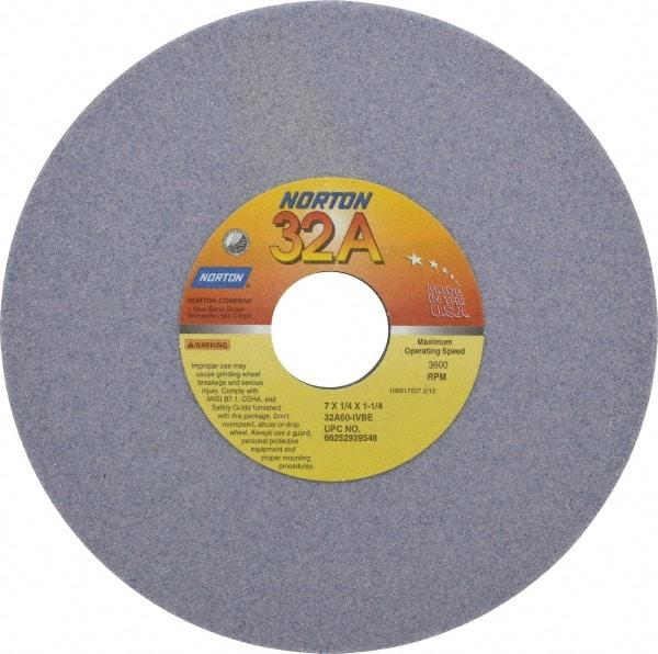 Norton - 7" Diam x 1-1/4" Hole x 1/4" Thick, I Hardness, 60 Grit Surface Grinding Wheel - Aluminum Oxide, Type 1, Medium Grade, 3,600 Max RPM, Vitrified Bond, No Recess - All Tool & Supply