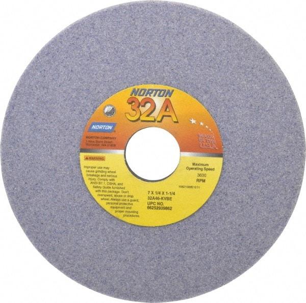 Norton - 7" Diam x 1-1/4" Hole x 1/4" Thick, K Hardness, 46 Grit Surface Grinding Wheel - Aluminum Oxide, Type 1, Coarse Grade, 3,600 Max RPM, Vitrified Bond, No Recess - All Tool & Supply