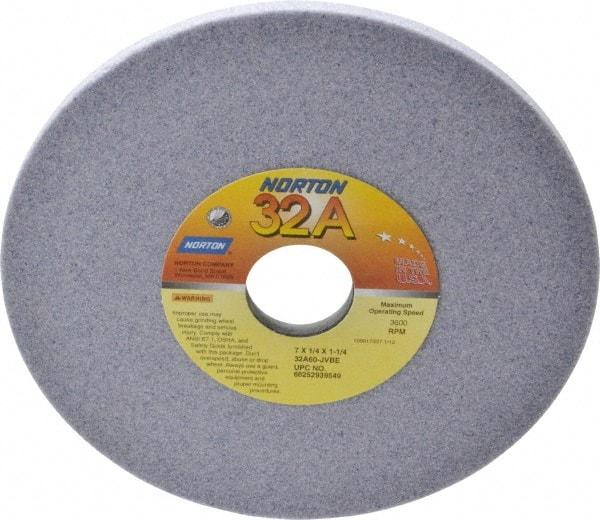 Norton - 7" Diam x 1-1/4" Hole x 1/4" Thick, J Hardness, 60 Grit Surface Grinding Wheel - Aluminum Oxide, Type 1, Medium Grade, 3,600 Max RPM, Vitrified Bond, No Recess - All Tool & Supply