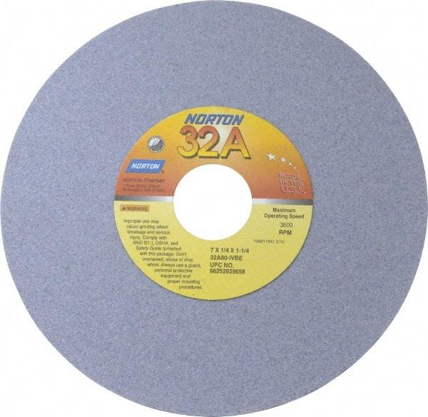 Norton - 7" Diam x 1-1/4" Hole x 1/4" Thick, I Hardness, 80 Grit Surface Grinding Wheel - Aluminum Oxide, Type 1, Medium Grade, 3,600 Max RPM, Vitrified Bond, No Recess - All Tool & Supply