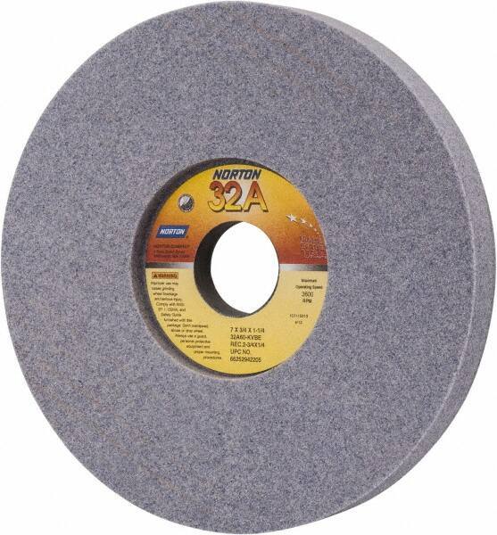 Norton - 7" Diam x 1-1/4" Hole x 3/4" Thick, K Hardness, 60 Grit Surface Grinding Wheel - Aluminum Oxide, Type 5, Medium Grade, 3,600 Max RPM, Vitrified Bond, One-Side Recess - All Tool & Supply