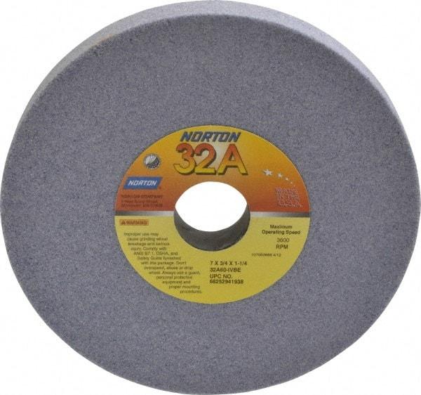 Norton - 7" Diam x 1-1/4" Hole x 3/4" Thick, I Hardness, 60 Grit Surface Grinding Wheel - Aluminum Oxide, Type 1, Medium Grade, 3,600 Max RPM, Vitrified Bond, No Recess - All Tool & Supply