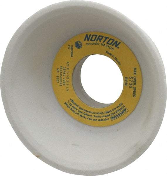 Norton - 4" Diam, 1-1/4" Hole Size, 1-1/2" Overall Thickness, 80 Grit, Type 11 Tool & Cutter Grinding Wheel - Medium Grade, Aluminum Oxide, J Hardness, Vitrified Bond, 5,730 RPM - All Tool & Supply