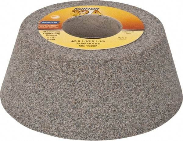 Norton - 4" Diam, 1-1/4" Hole Size, 1-1/2" Overall Thickness, 60 Grit, Type 11 Tool & Cutter Grinding Wheel - Medium Grade, Aluminum Oxide, K Hardness, Vitrified Bond, 5,730 RPM - All Tool & Supply