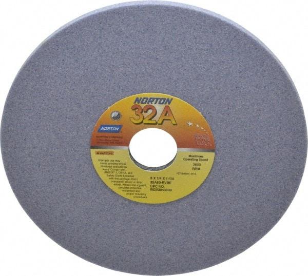 Norton - 8" Diam x 1-1/4" Hole x 1/4" Thick, K Hardness, 60 Grit Surface Grinding Wheel - Aluminum Oxide, Type 1, Medium Grade, 3,600 Max RPM, Vitrified Bond, No Recess - All Tool & Supply