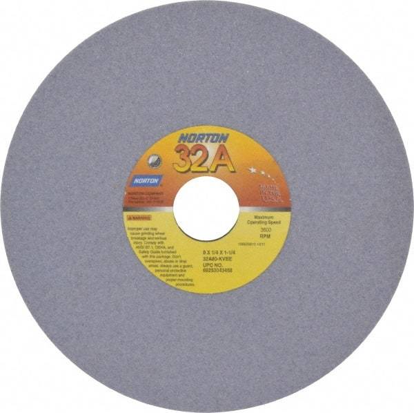 Norton - 8" Diam x 1-1/4" Hole x 1/4" Thick, K Hardness, 80 Grit Surface Grinding Wheel - Aluminum Oxide, Type 1, Medium Grade, 3,600 Max RPM, Vitrified Bond, No Recess - All Tool & Supply