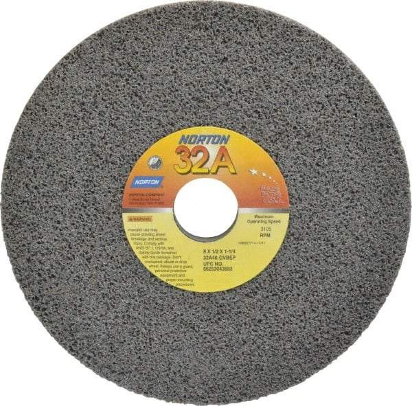 Norton - 8" Diam x 1-1/4" Hole x 1/2" Thick, G Hardness, 46 Grit Surface Grinding Wheel - Aluminum Oxide, Type 1, Coarse Grade, 3,105 Max RPM, Vitrified Bond, No Recess - All Tool & Supply