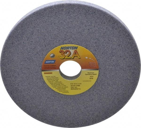 Norton - 8" Diam x 1-1/4" Hole x 1/2" Thick, J Hardness, 46 Grit Surface Grinding Wheel - Aluminum Oxide, Type 1, Coarse Grade, 3,600 Max RPM, Vitrified Bond, No Recess - All Tool & Supply