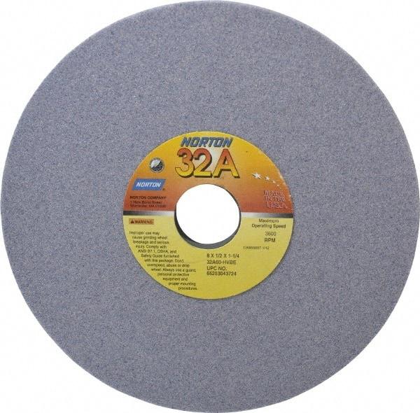 Norton - 8" Diam x 1-1/4" Hole x 1/2" Thick, H Hardness, 60 Grit Surface Grinding Wheel - Aluminum Oxide, Type 1, Medium Grade, 3,600 Max RPM, Vitrified Bond, No Recess - All Tool & Supply