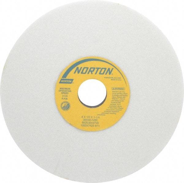 Norton - 8" Diam x 1-1/4" Hole x 1/2" Thick, I Hardness, 46 Grit Surface Grinding Wheel - Aluminum Oxide, Type 1, Coarse Grade, 3,105 Max RPM, Vitrified Bond, No Recess - All Tool & Supply