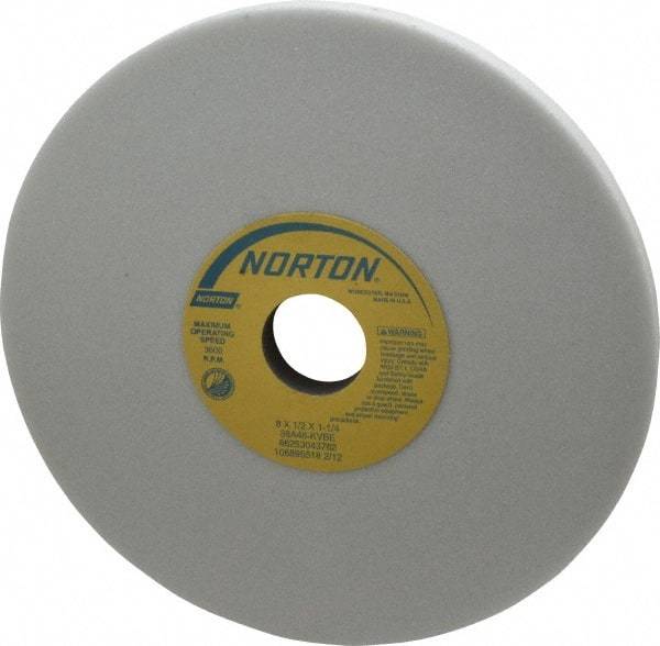 Norton - 8" Diam x 1-1/4" Hole x 1/2" Thick, K Hardness, 46 Grit Surface Grinding Wheel - Aluminum Oxide, Type 1, Coarse Grade, 3,600 Max RPM, Vitrified Bond, No Recess - All Tool & Supply