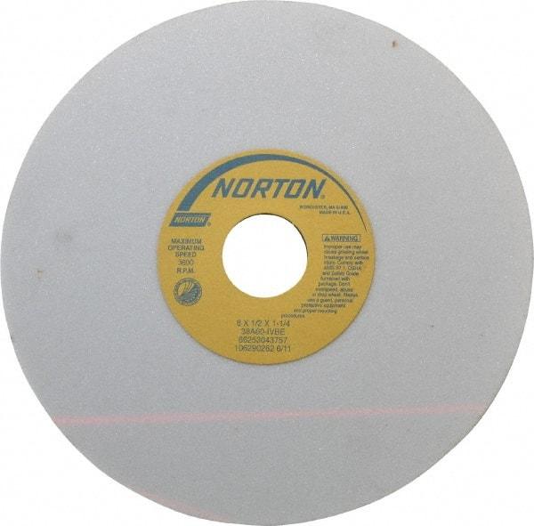 Norton - 8" Diam x 1-1/4" Hole x 1/2" Thick, I Hardness, 60 Grit Surface Grinding Wheel - Aluminum Oxide, Type 1, Medium Grade, 3,600 Max RPM, Vitrified Bond, No Recess - All Tool & Supply