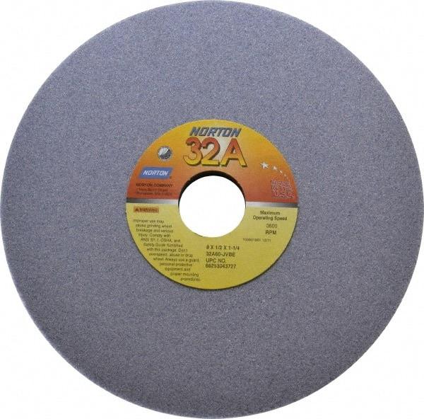 Norton - 8" Diam x 1-1/4" Hole x 1/2" Thick, J Hardness, 60 Grit Surface Grinding Wheel - Aluminum Oxide, Type 1, Medium Grade, 3,600 Max RPM, Vitrified Bond, No Recess - All Tool & Supply